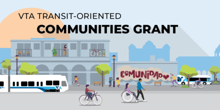 graphic with train, person in wheelchair, person  on a bike, trees and sidewalk