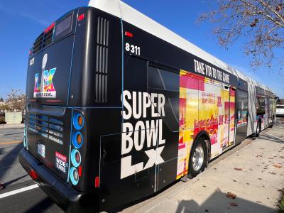 super bowl design on bus