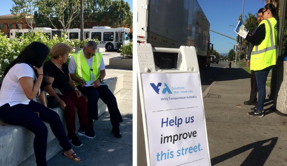 Photos showing VTA staff gathering public input in Story-Keyes corridor