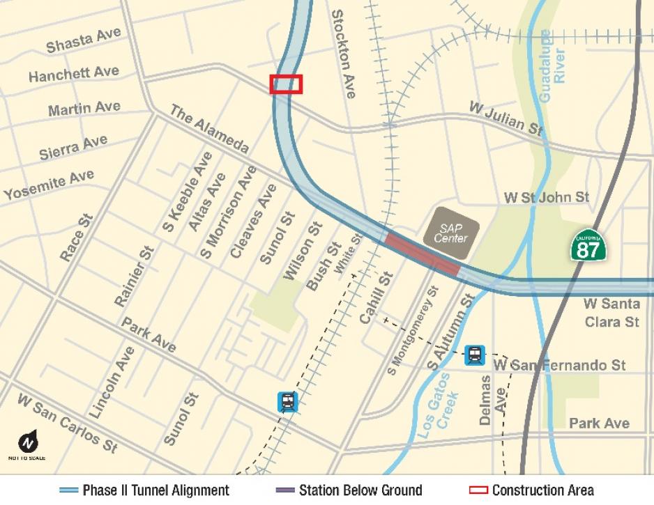 Map showing field investigation work happening near Morrison Avenue and Julian Street in San Jose 