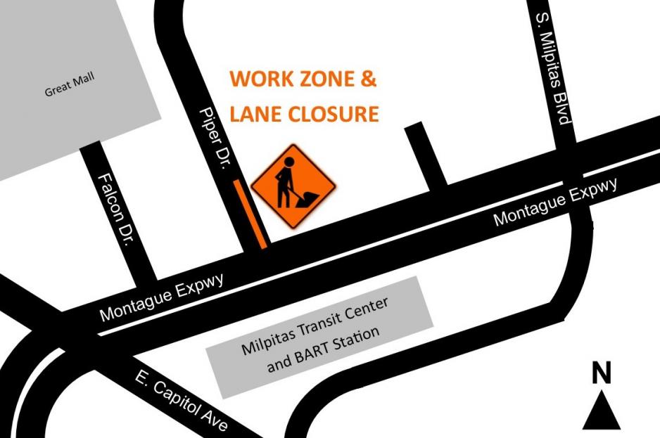 Montague Pedestrian Overcrossing Piper Drive Lane closure map