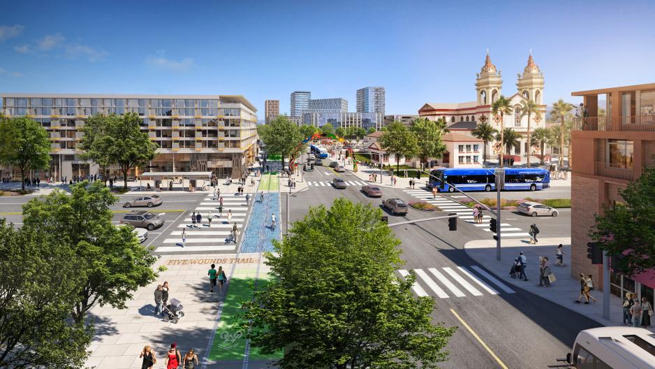 Rendering of a transit oriented community at the future 28th Street/Little Portugal BART station