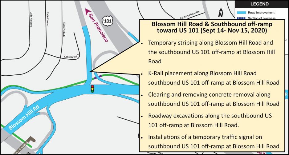 US 101 southbound off-ramp toward Blossom Hill Road