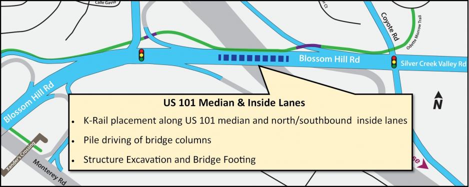 US 101 median and inside lanes