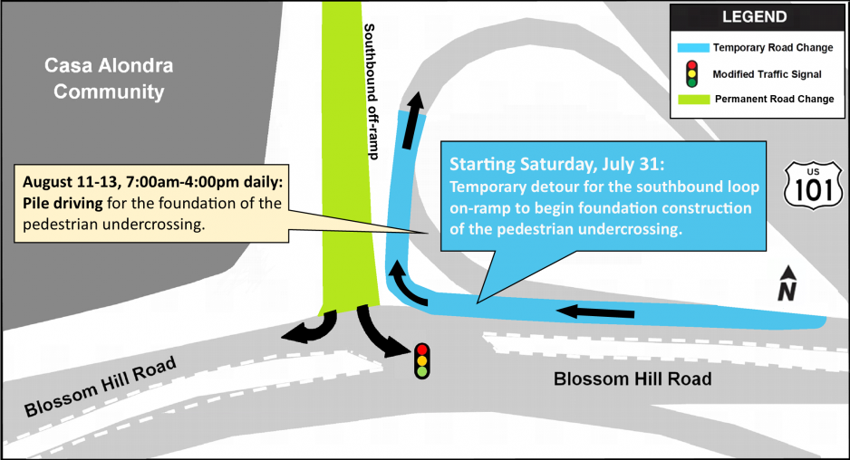 Traffic lane shifting Friday, 7/30/21 of the US 101 southbound off-ramp & southbound loop on-ramp.