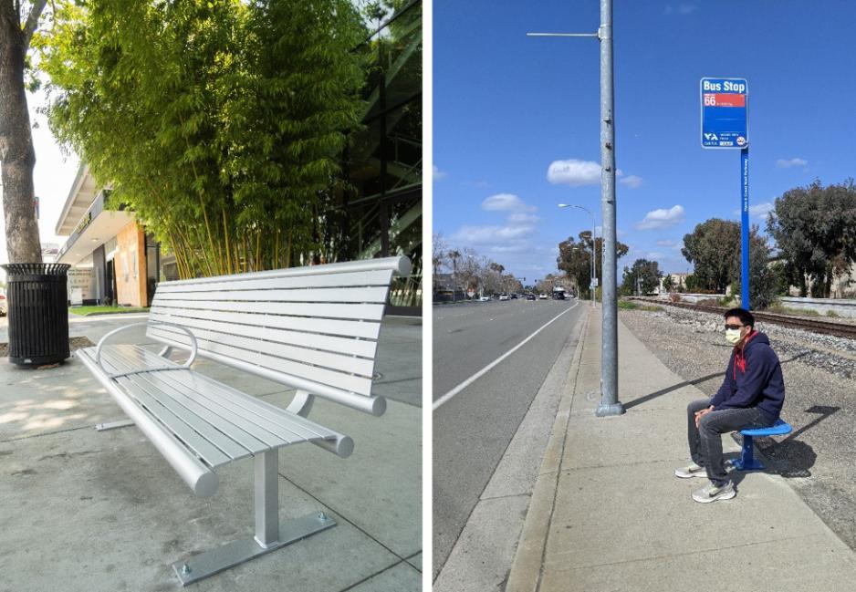 Image of new bus stop bench and Simme pole seat