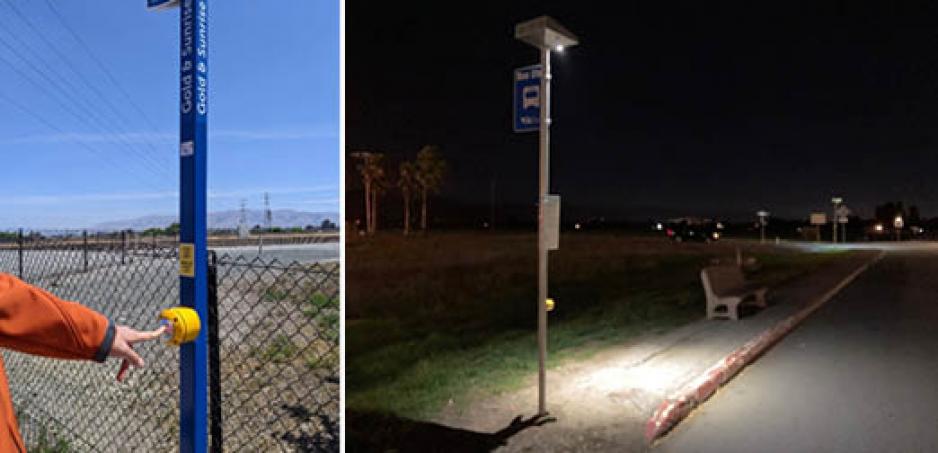 Images of light-up poles at bus stops