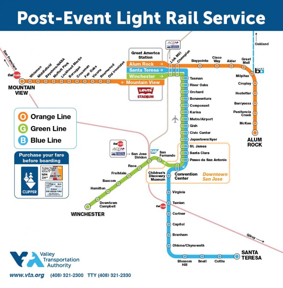 Vta Light Rail Map Vta To Levi's Stadium | Vta