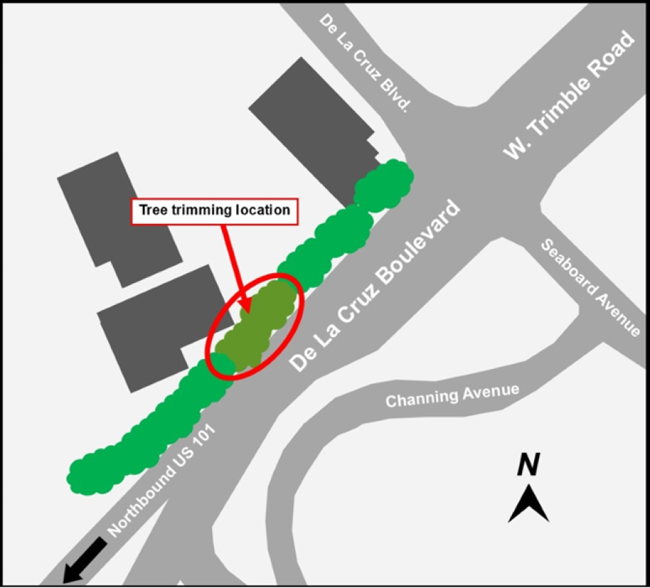 Tree trimming along  southbound De La Cruz Blvd. (12/6-12/7)