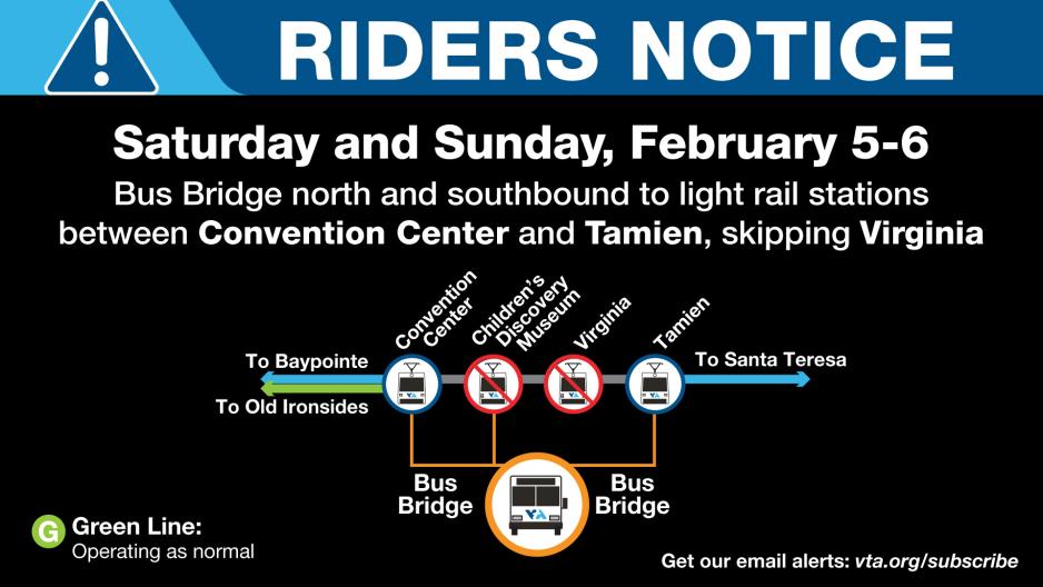Bus Bridge schematic for Feb 5 and 6 near Virginia Station