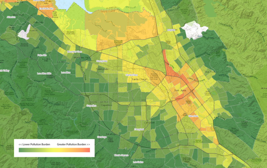 A map of communities with higher pollution burden