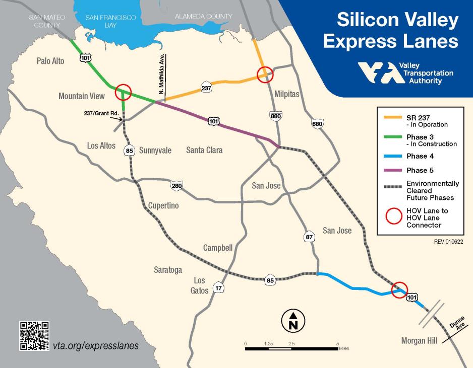 Map of entire Silicon Valley program (SR 237, 85/101 in Mountain View, 85/101 in San Jose, and US 101 in Santa Clara