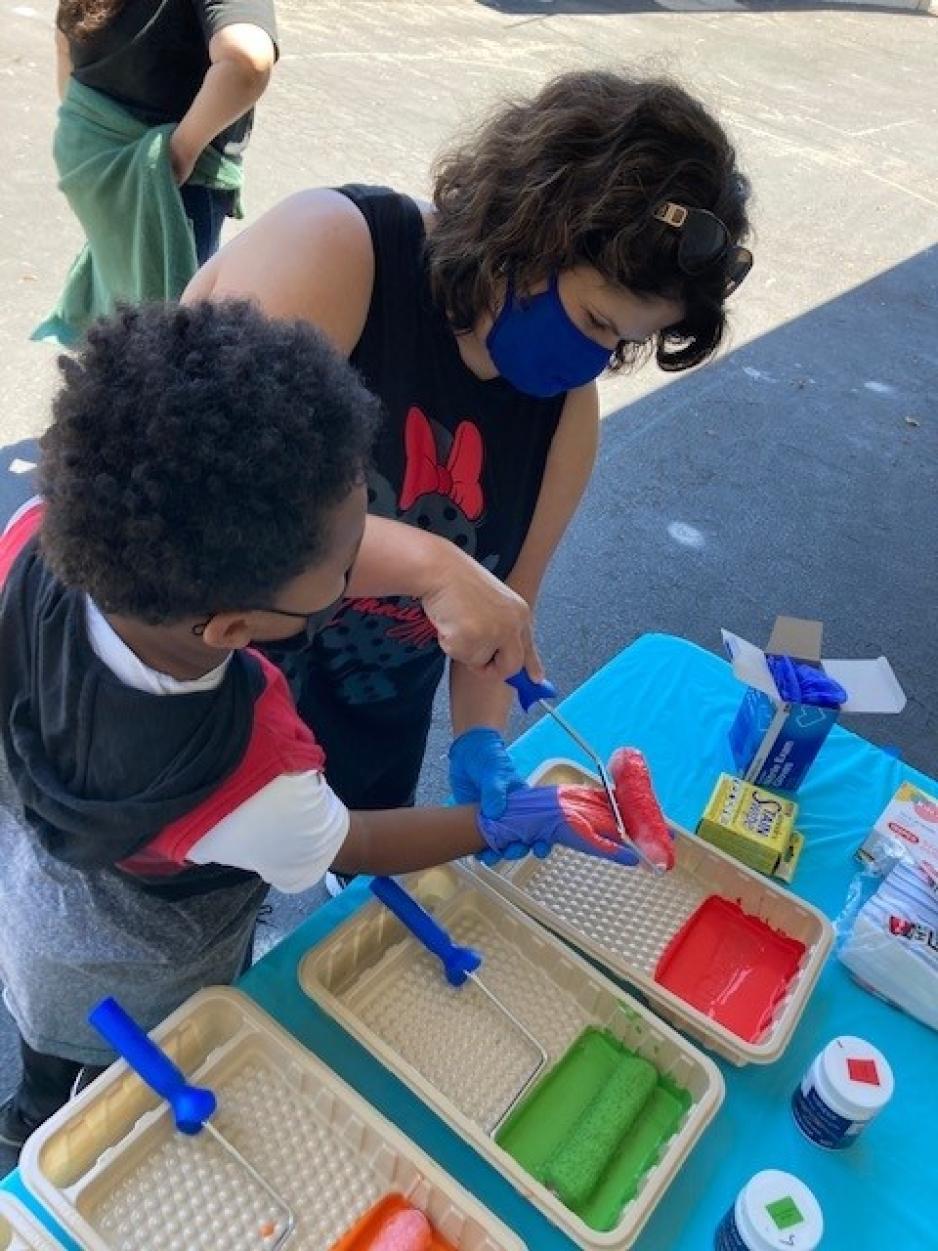 Kids paint VTA public art bench