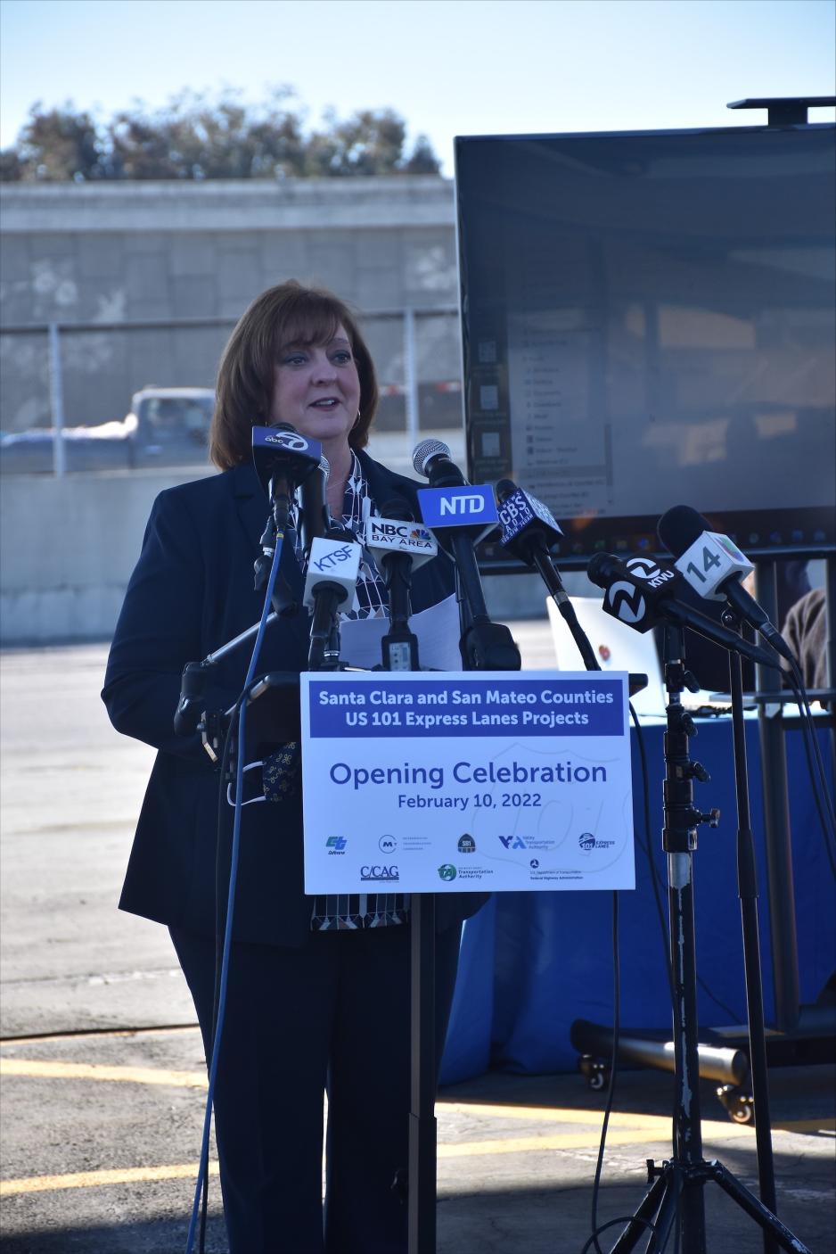 VTA GM Carolyn Gonot speaks at Express lanes opening