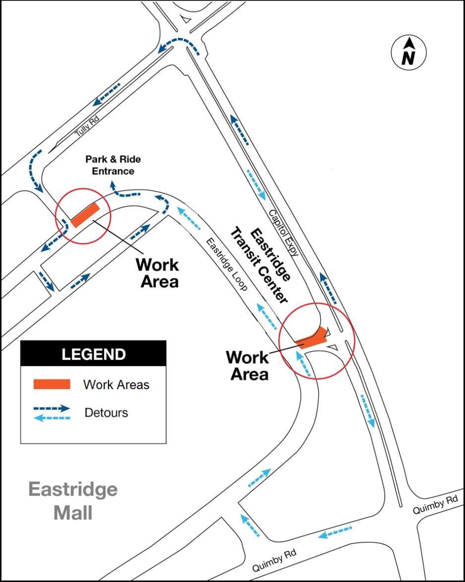Eastridge Loop Road Repair Construction and Detour map