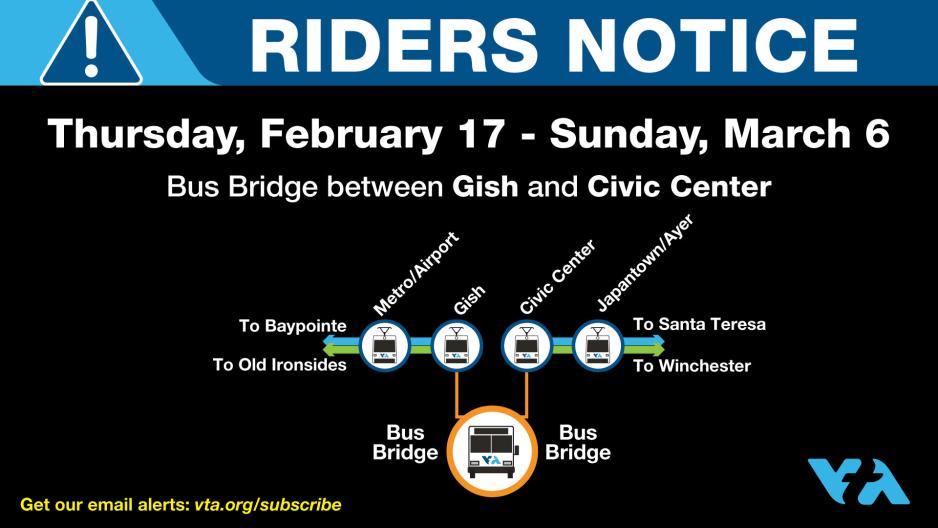 Bus bridge notice for 1st & Younger track closure