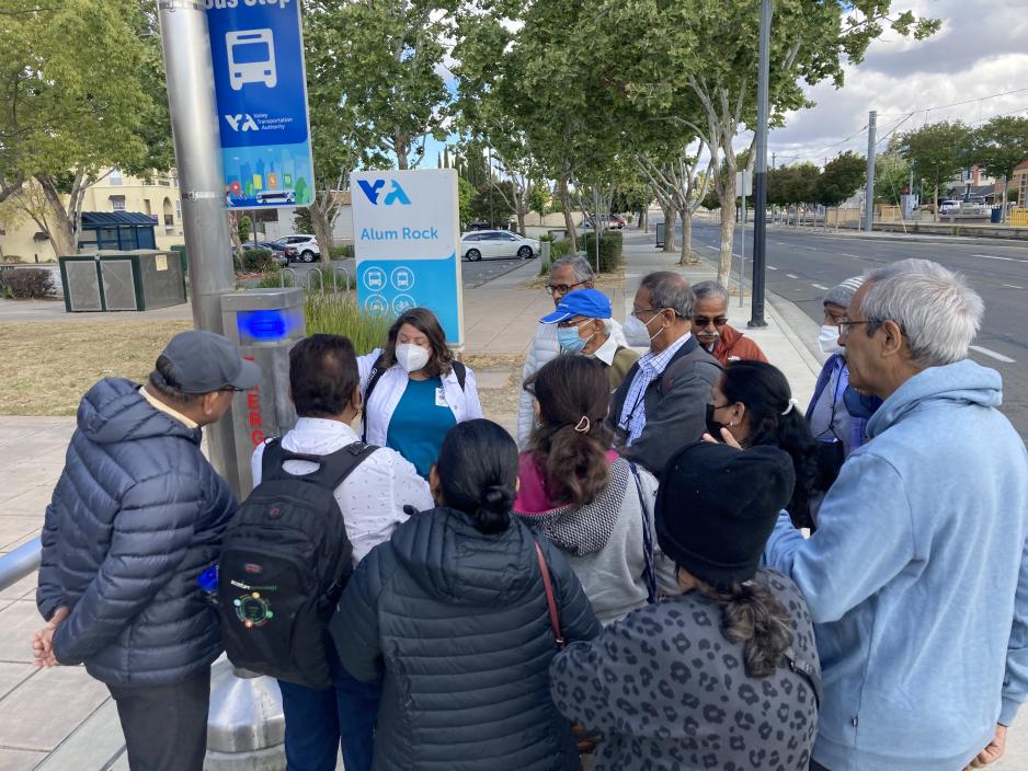 VTA employee instructs group on how to use service