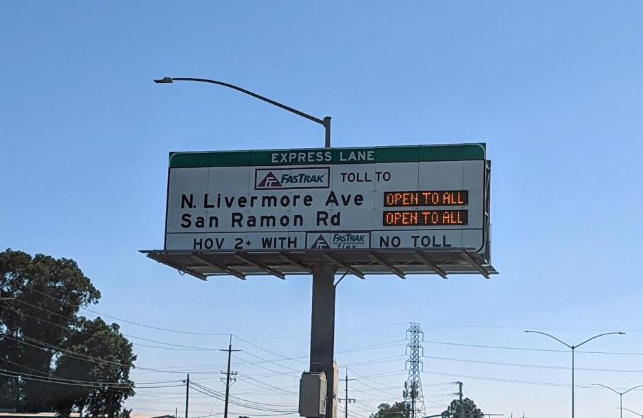 Photo of Express Lane pricing on a Bay Area freeway