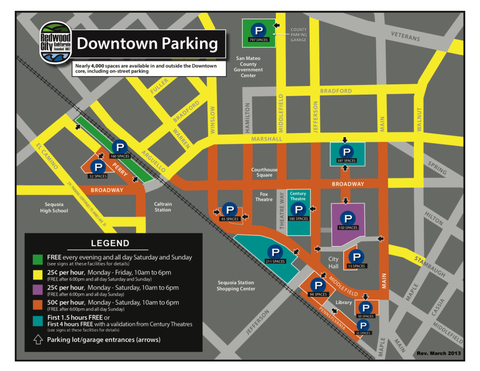 Graphic of a parking map showing which streets have which parking regulations