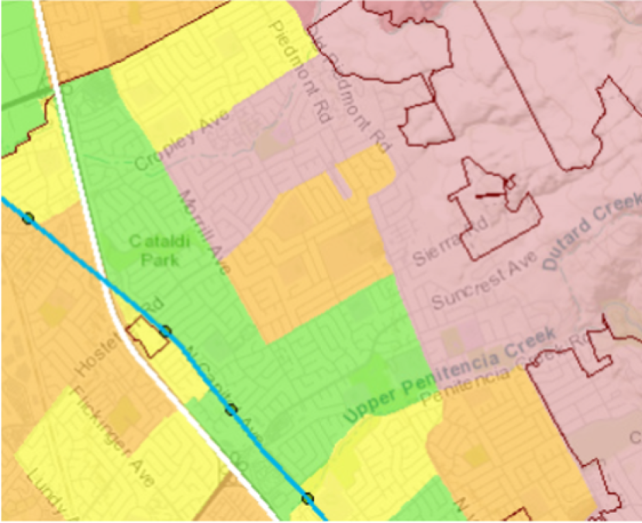 Graphic showing map with yellow, orange, red, and green colors indicating with higher or lower levels of VMT 