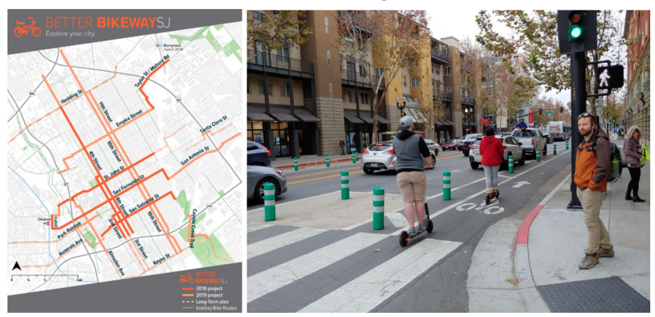 A copy of the Better Bikeway SJ plan map and a picture of one of the streets in the plan.