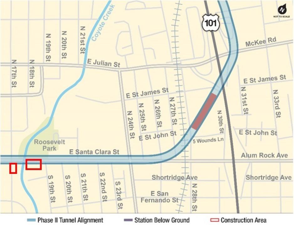 Map of Construction area near Coyote Creek