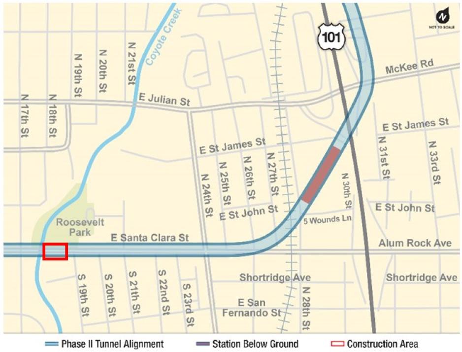 Map of Construction area near Coyote Creek