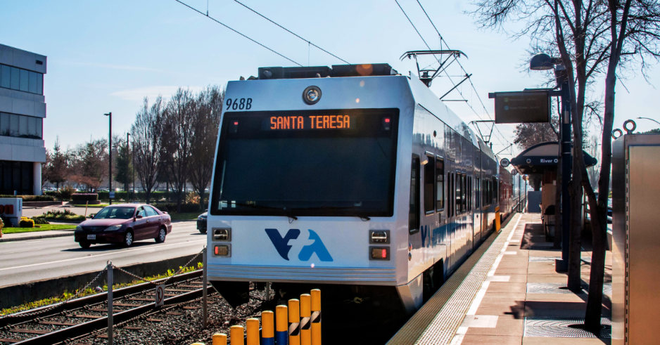 Light rail heading southbound First Street on the Blue Line.