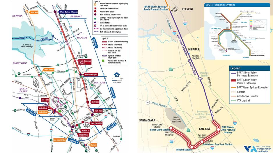 Silicon Valley BART Extension and other public transportation routes around the Bay Area