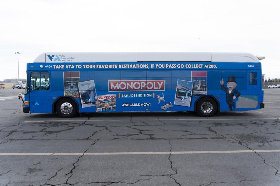 VTA Bus Wrapped with Monopoly Theme 