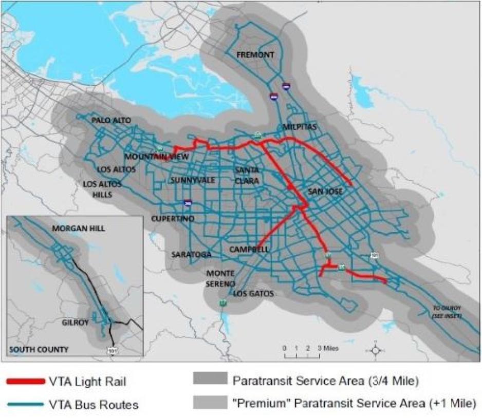 coverage area in Santa Clara County for ACCESS Paratransit