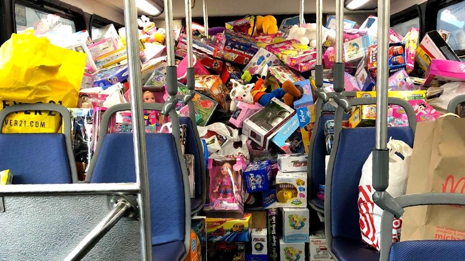 Lots of toys in a bus