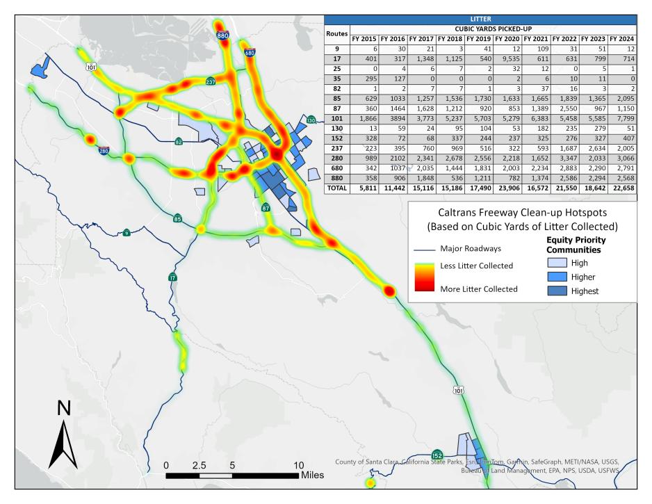 Image of Hotspot map of Litter in Cubic Yards in SC County 2024