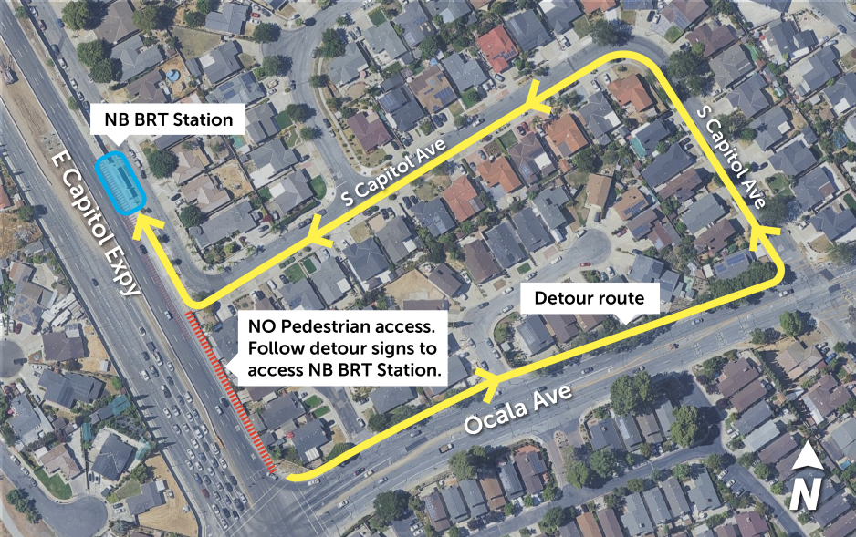 Detour Map - Capitol Expressway to Ocala and back to Capitol Expressway.