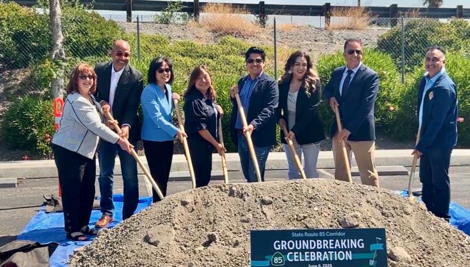 Elected officials with gold shovels celebrating the launch of SR 85 Noise Reduction-phase 2 program. 