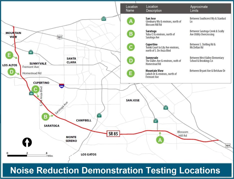 SR 85 Noise Reduction Locations Map