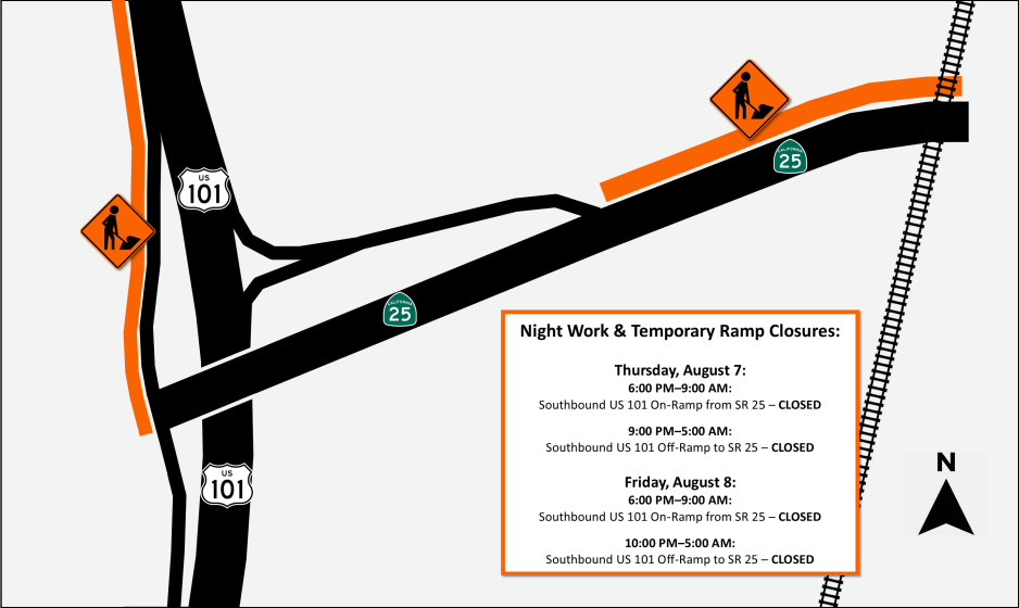 Night Work & Temporary Ramp Closures: Thursday, August 7 through Friday, August 8