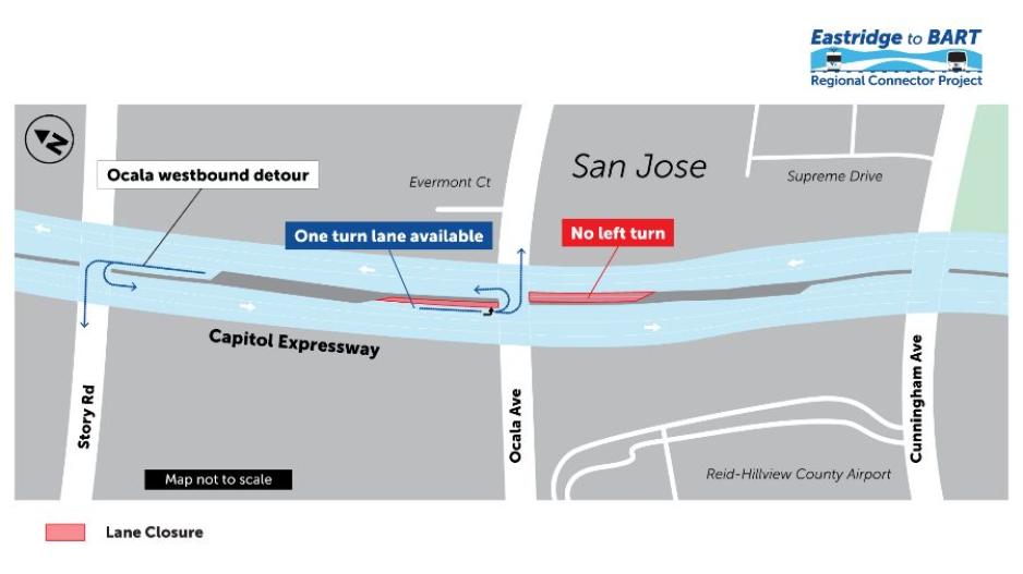 map of lane closures on Ocala Ave.