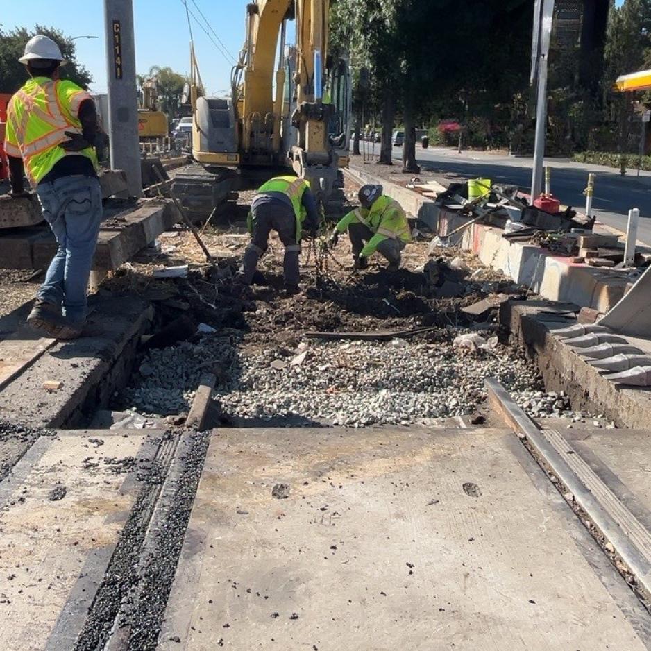 Construction on Light Rail Tracks