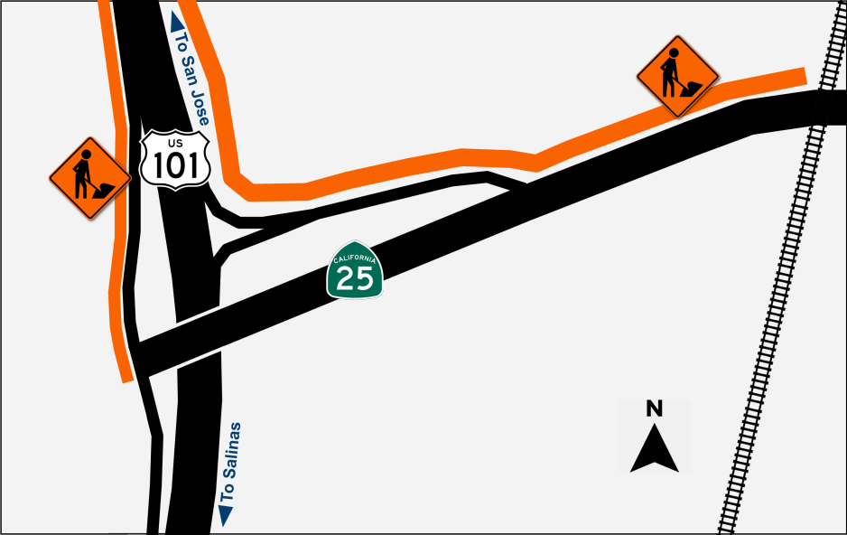 Traffic Advisory Map: US 101/SR 25 10.29.2025