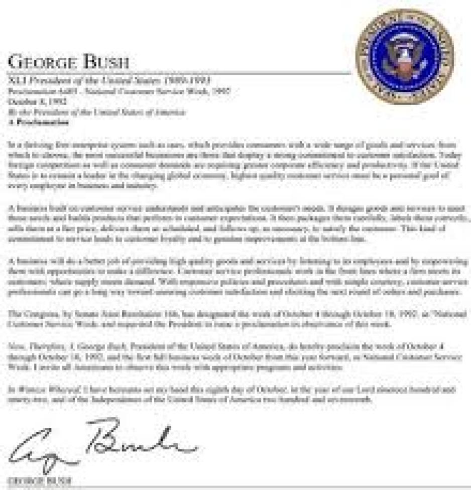 image of official letter signed by president bush
