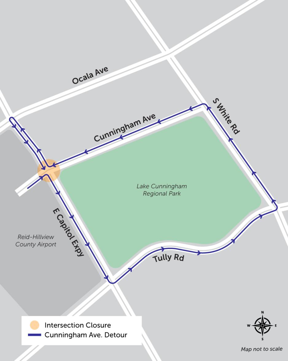 A detour map for the Cunningham Avenue closure.