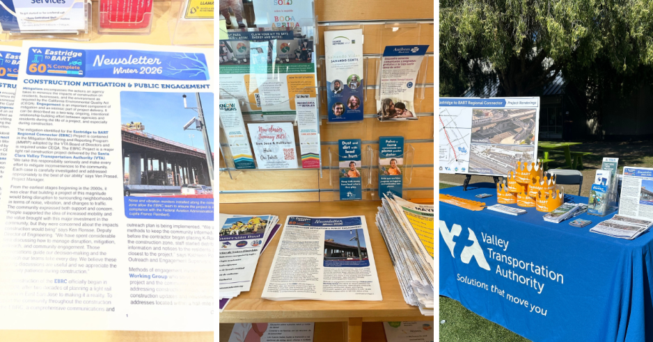 Newsletter and table with swag and information