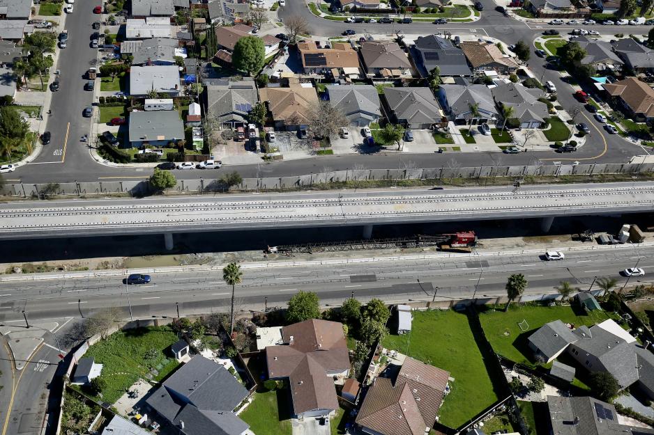 Aerial view of the light rail extension in East San Jose
