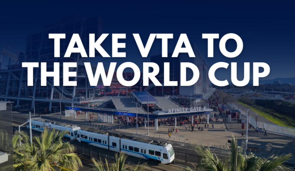 Take VTA to the World Cup with stdium and train in background
