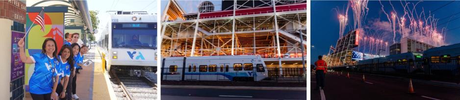 VTA Staff as Ambassadors and Light Rail Vehicles In Front of The Stadium