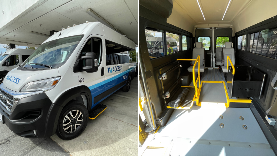 New VTA Paratransit vehicle view from the front and the interior