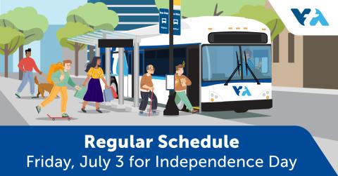 VTA will operate on a weekday schedule Friday, July 3rd for Independence Day holiday